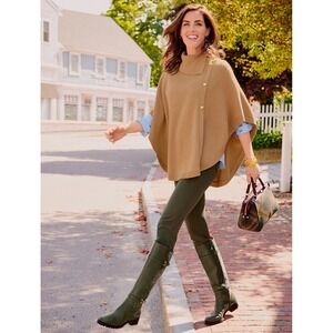 TALBOTS Sweater Cape Poncho Minimalist Camel Cotton Blend Knit Women Medium